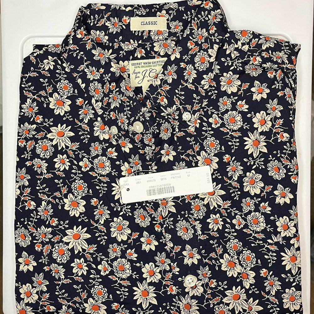 J Crew Short-sleeve Stretch Secret Wash Organic Cotton Poplin Shirt